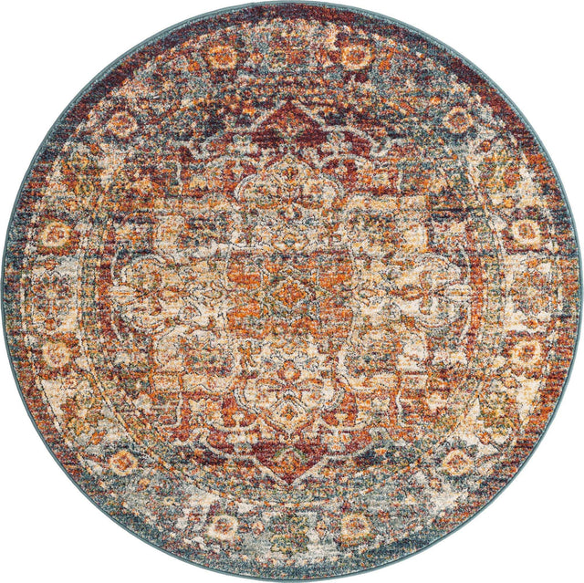 Multicolor 5' 1 x 5' 1 Isabella Round Area Rug Polypropylene & Polyester Traditional Elegant Carpet for Living Rooms, Dining, Office, Dorms for Sale at Rug Engine