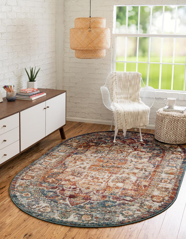 Multicolor 6' 1 x 9' Isabella Oval Area Rug Polypropylene & Polyester Traditional Elegant Carpet for Living Rooms, Dining, Office, Dorms for Sale at Rug Engine