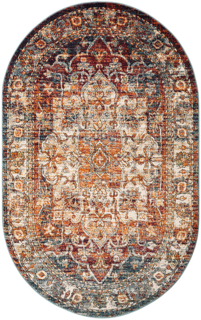 Multicolor 5' 1 x 8' Isabella Oval Area Rug Polypropylene & Polyester Traditional Elegant Carpet for Living Rooms, Dining, Office, Dorms for Sale at Rug Engine