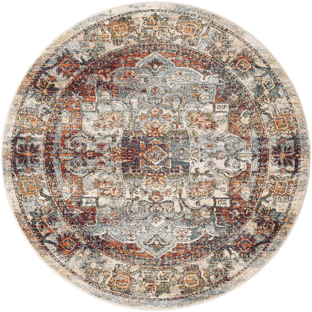 Ivory 6' 1 x 6' 1 Isabella Round Area Rug Polypropylene & Polyester Traditional Elegant Carpet for Living Rooms, Dining, Office, Dorms for Sale at Rug Engine