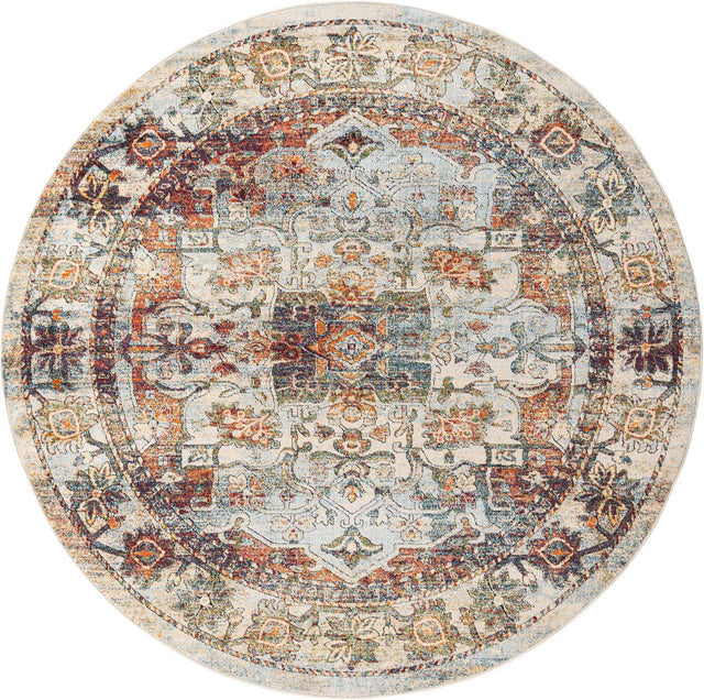 Ivory 7' 10 x 7' 10 Isabella Round Area Rug Polypropylene & Polyester Traditional Elegant Carpet for Living Rooms, Dining, Office, Dorms for Sale at Rug Engine