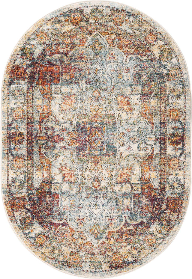 Ivory 4' 1 x 6' 1 Isabella Oval Area Rug Polypropylene & Polyester Traditional Elegant Carpet for Living Rooms, Dining, Office, Dorms for Sale at Rug Engine