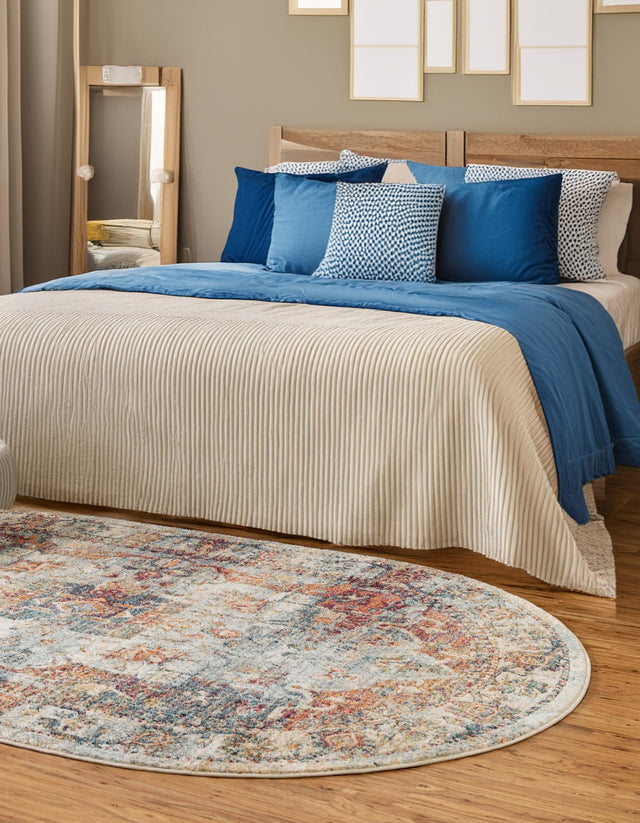 Ivory 6' 1 x 9' Isabella Oval Area Rug Polypropylene & Polyester Traditional Elegant Carpet for Living Rooms, Dining, Office, Dorms for Sale at Rug Engine