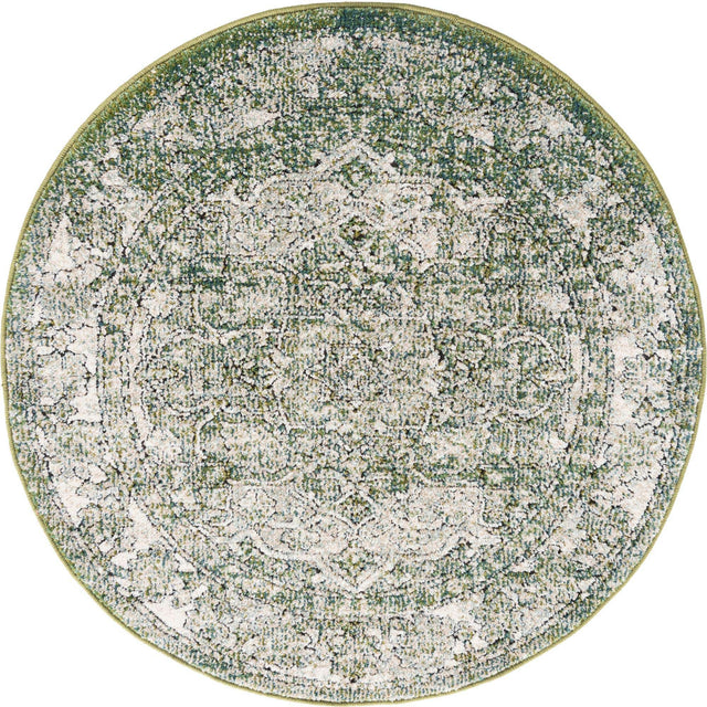 Green 3' 3 x 3' 3 Isabella Round Area Rug Polypropylene & Polyester Traditional Elegant Carpet for Living Rooms, Dining, Office, Dorms for Sale at Rug Engine