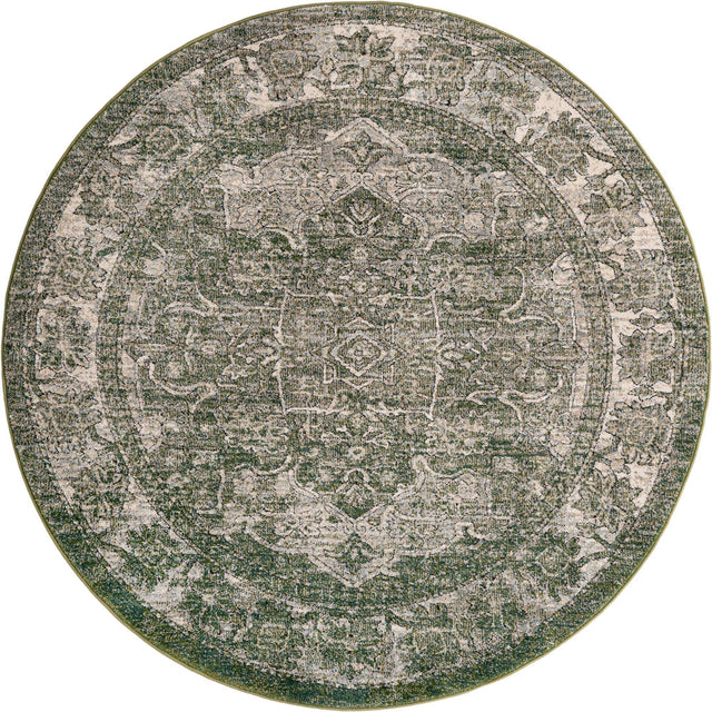 Green 6' 1 x 6' 1 Isabella Round Area Rug Polypropylene & Polyester Traditional Elegant Carpet for Living Rooms, Dining, Office, Dorms for Sale at Rug Engine