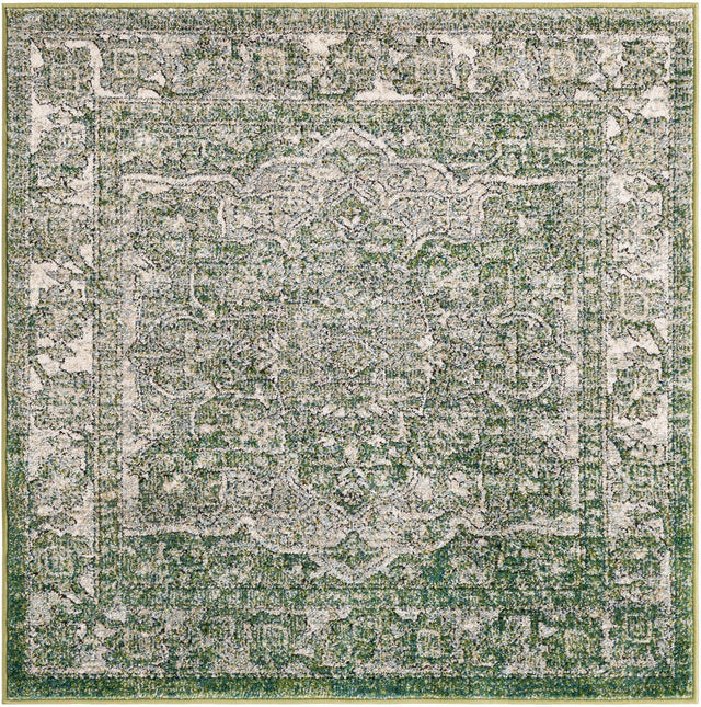 Green 4' 1 x 4' 1 Isabella Square Area Rug Polypropylene & Polyester Traditional Elegant Carpet for Living Rooms, Dining, Office, Dorms for Sale at Rug Engine