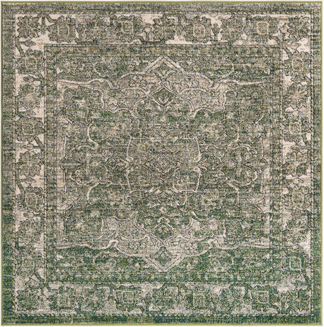 Green 5' 1 x 5' 1 Isabella Square Area Rug Polypropylene & Polyester Traditional Elegant Carpet for Living Rooms, Dining, Office, Dorms for Sale at Rug Engine