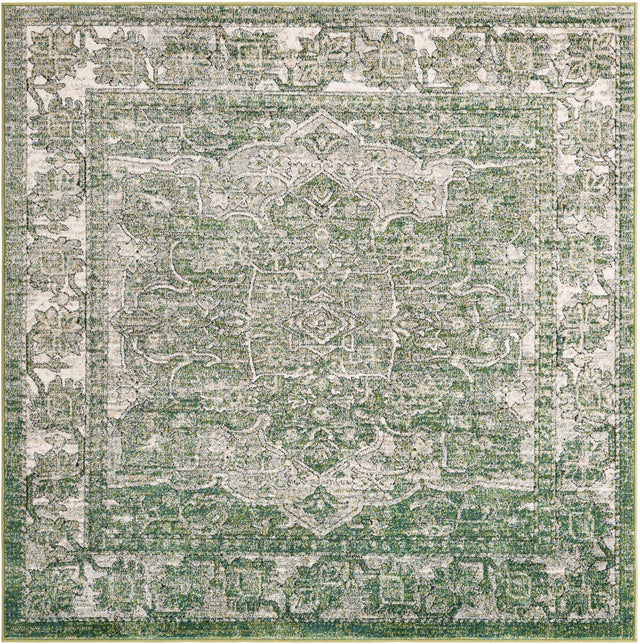 Green 6' 1 x 6' 1 Isabella Square Area Rug Polypropylene & Polyester Traditional Elegant Carpet for Living Rooms, Dining, Office, Dorms for Sale at Rug Engine