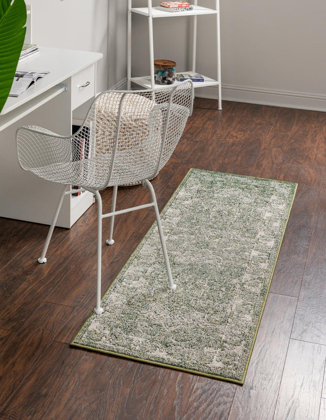 Green 2' 7 x 16' 5 Isabella Runner Area Rug Polypropylene & Polyester Traditional Elegant Carpet for Living Rooms, Dining, Office, Dorms for Sale at Rug Engine