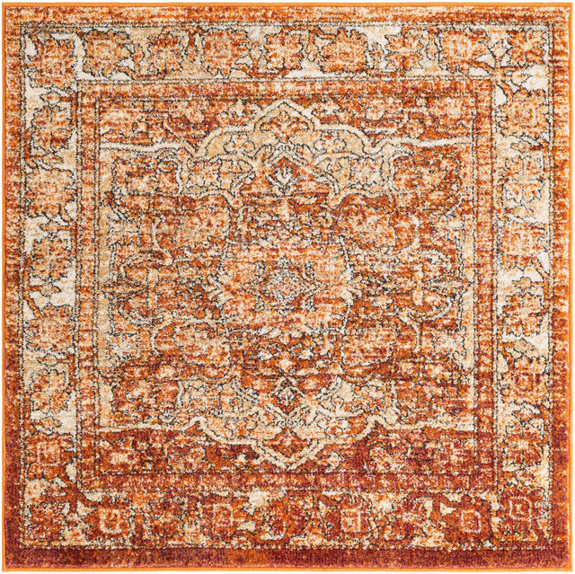 Rust Red 4' 1 x 4' 1 Isabella Square Area Rug Polypropylene & Polyester Traditional Elegant Carpet for Living Rooms, Dining, Office, Dorms for Sale at Rug Engine