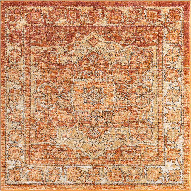 Rust Red 5' 1 x 5' 1 Isabella Square Area Rug Polypropylene & Polyester Traditional Elegant Carpet for Living Rooms, Dining, Office, Dorms for Sale at Rug Engine