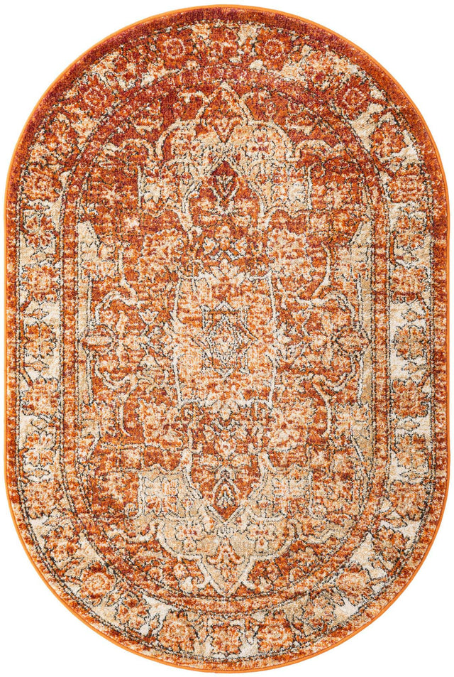 Rust Red 4' 1 x 6' 1 Isabella Oval Area Rug Polypropylene & Polyester Traditional Elegant Carpet for Living Rooms, Dining, Office, Dorms for Sale at Rug Engine