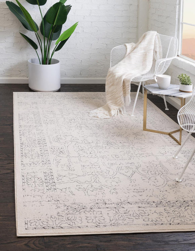 White 5' 1 x 8' Isabella Rectangle Area Rug Polypropylene & Polyester Traditional Elegant Carpet for Living Rooms, Dining, Office, Dorms for Sale at Rug Engine