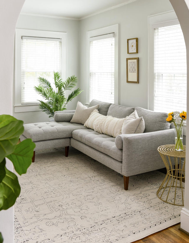 White 5' 1 x 8' Isabella Rectangle Area Rug Polypropylene & Polyester Traditional Elegant Carpet for Living Rooms, Dining, Office, Dorms for Sale at Rug Engine