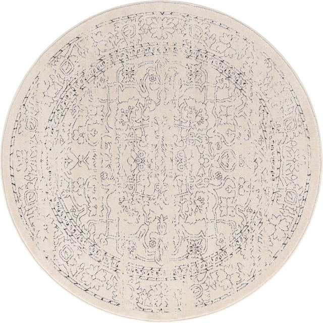 White 5' 1 x 5' 1 Isabella Round Area Rug Polypropylene & Polyester Traditional Elegant Carpet for Living Rooms, Dining, Office, Dorms for Sale at Rug Engine