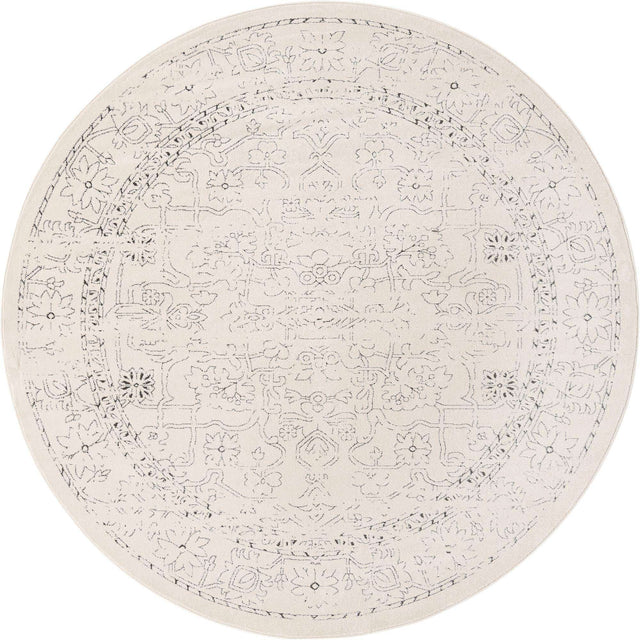White 7' 10 x 7' 10 Isabella Round Area Rug Polypropylene & Polyester Traditional Elegant Carpet for Living Rooms, Dining, Office, Dorms for Sale at Rug Engine