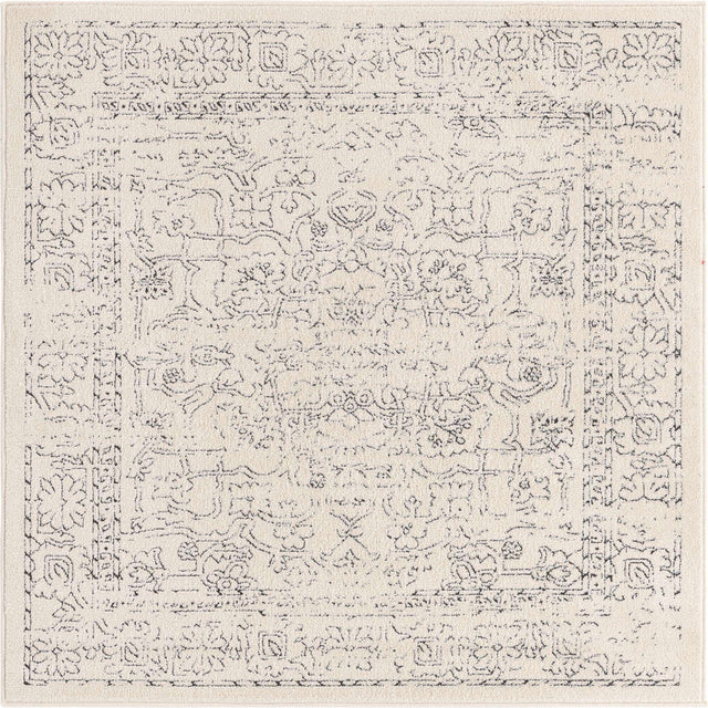 White 5' 1 x 5' 1 Isabella Square Area Rug Polypropylene & Polyester Traditional Elegant Carpet for Living Rooms, Dining, Office, Dorms for Sale at Rug Engine