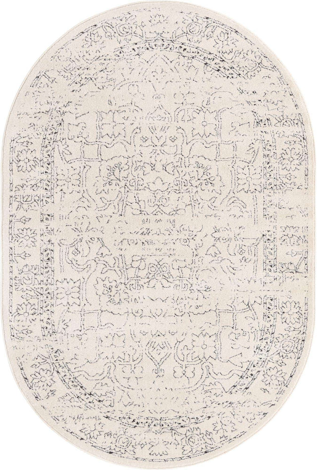 White 4' 1 x 6' 1 Isabella Oval Area Rug Polypropylene & Polyester Traditional Elegant Carpet for Living Rooms, Dining, Office, Dorms for Sale at Rug Engine