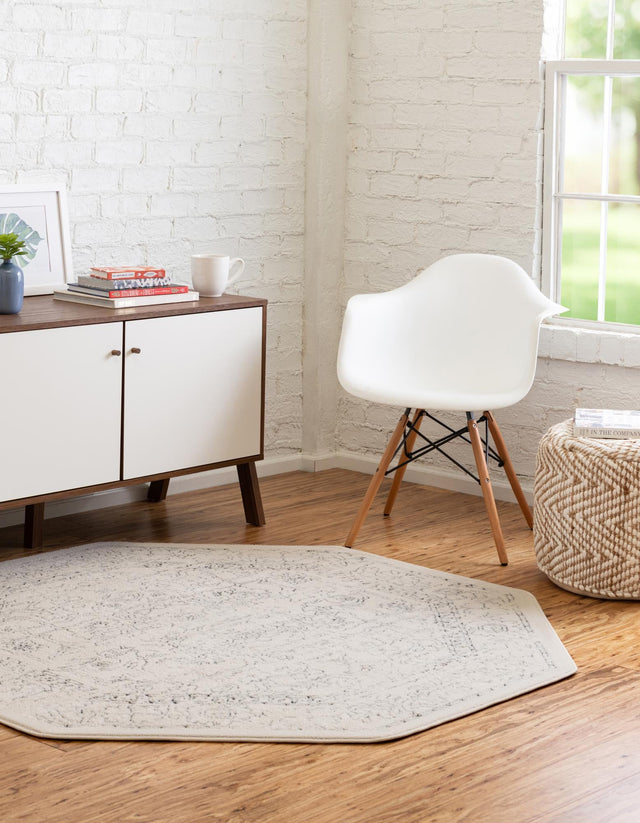 White 7' 10 x 7' 10 Isabella Octagon Area Rug Polypropylene & Polyester Traditional Elegant Carpet for Living Rooms, Dining, Office, Dorms for Sale at Rug Engine