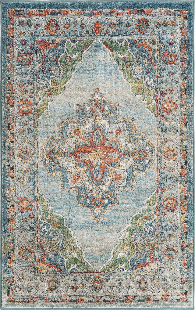 Blue 3' 3 x 5' 3 Isabella Rectangle Area Rug Polypropylene & Polyester Traditional Elegant Carpet for Living Rooms, Dining, Office, Dorms for Sale at Rug Engine