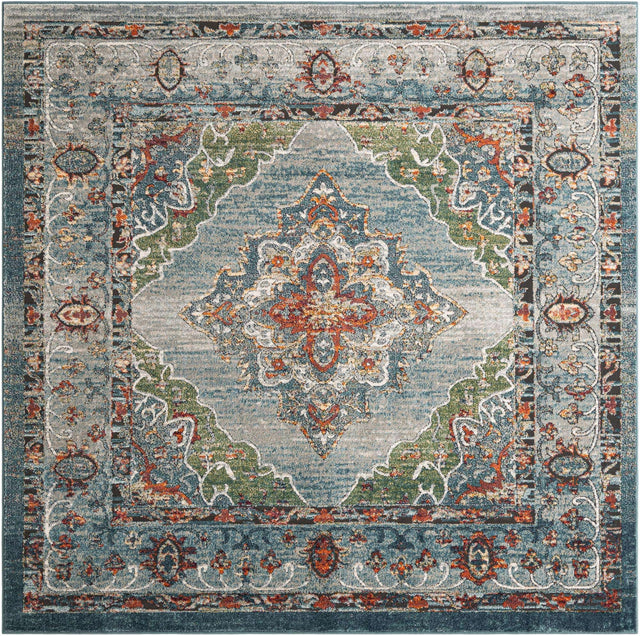 Blue 7' 10 x 7' 10 Isabella Square Area Rug Polypropylene & Polyester Traditional Elegant Carpet for Living Rooms, Dining, Office, Dorms for Sale at Rug Engine