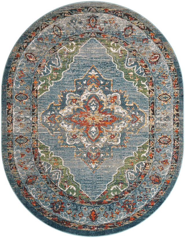 Blue 7' 10 x 10' Isabella Oval Area Rug Polypropylene & Polyester Traditional Elegant Carpet for Living Rooms, Dining, Office, Dorms for Sale at Rug Engine