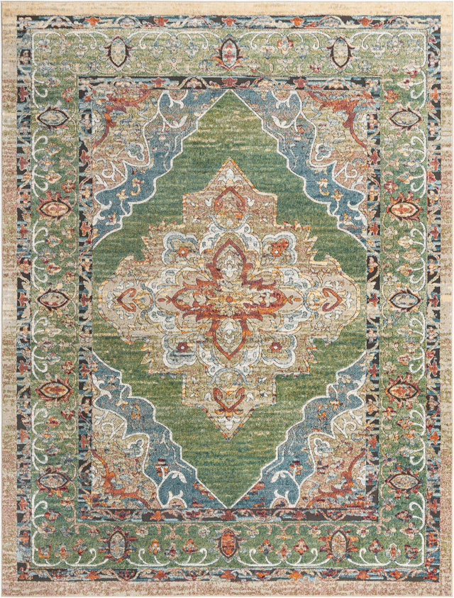 Green 9' x 12' Isabella Rectangle Area Rug Polypropylene & Polyester Traditional Elegant Carpet for Living Rooms, Dining, Office, Dorms for Sale at Rug Engine