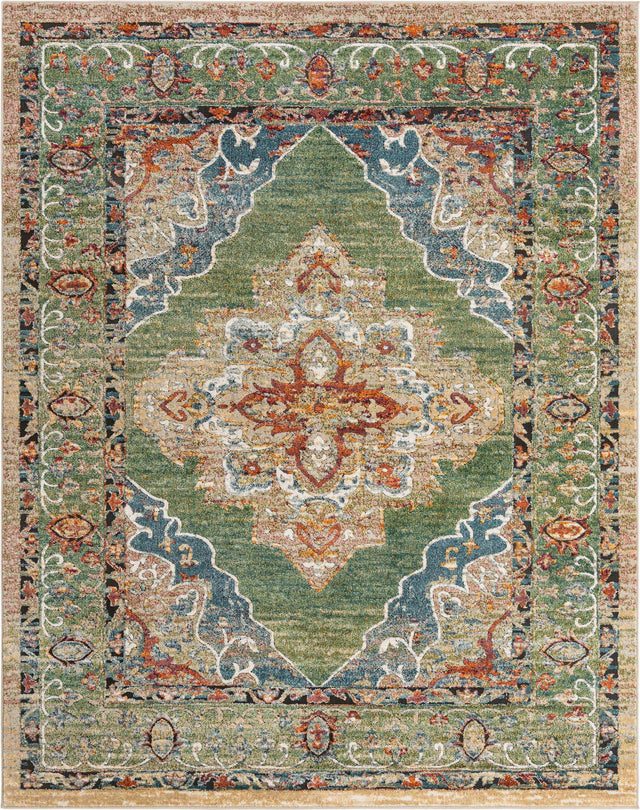 Green 7' 10 x 10' Isabella Rectangle Area Rug Polypropylene & Polyester Traditional Elegant Carpet for Living Rooms, Dining, Office, Dorms for Sale at Rug Engine