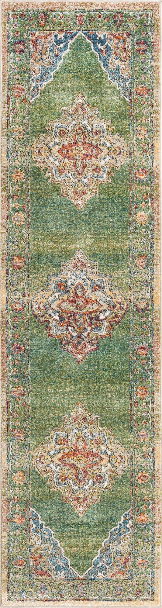 Green 2' 7 x 10' Isabella Runner Area Rug Polypropylene & Polyester Traditional Elegant Carpet for Living Rooms, Dining, Office, Dorms for Sale at Rug Engine