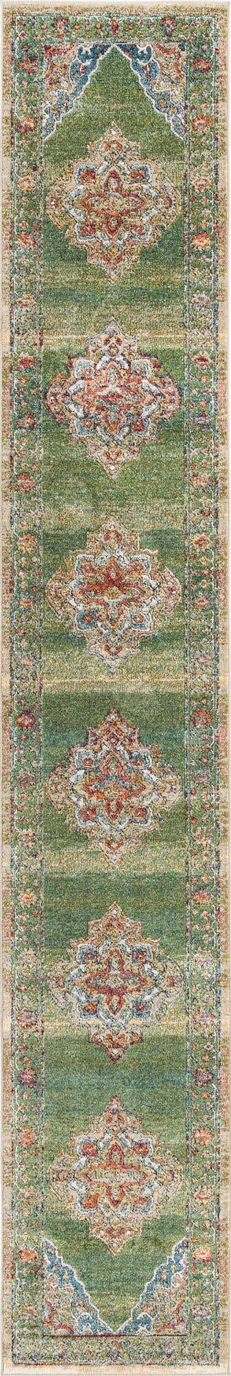 Green 2' 7 x 16' 5 Isabella Runner Area Rug Polypropylene & Polyester Traditional Elegant Carpet for Living Rooms, Dining, Office, Dorms for Sale at Rug Engine