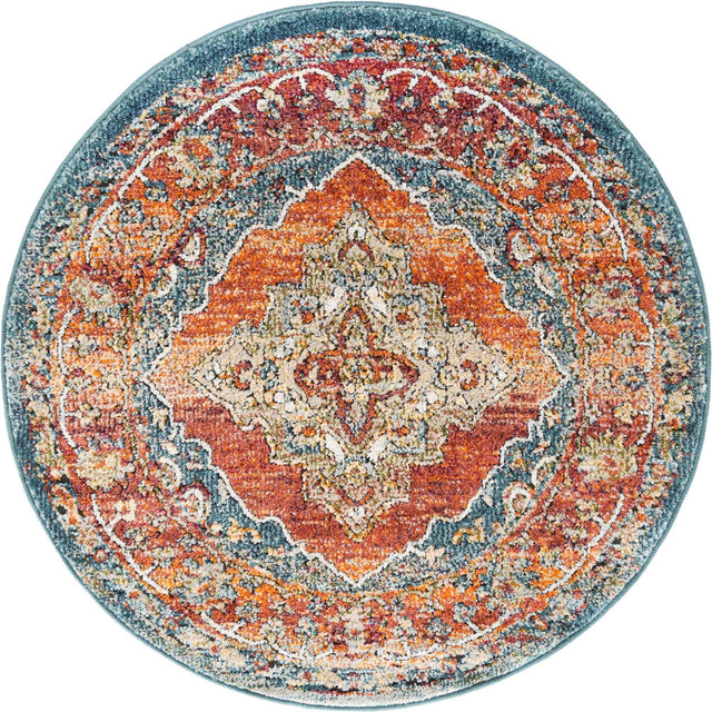 Rust Red 3' 3 x 3' 3 Isabella Round Area Rug Polypropylene & Polyester Traditional Elegant Carpet for Living Rooms, Dining, Office, Dorms for Sale at Rug Engine