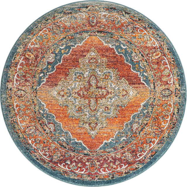 Rust Red 5' 1 x 5' 1 Isabella Round Area Rug Polypropylene & Polyester Traditional Elegant Carpet for Living Rooms, Dining, Office, Dorms for Sale at Rug Engine