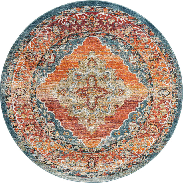 Rust Red 7' 10 x 7' 10 Isabella Round Area Rug Polypropylene & Polyester Traditional Elegant Carpet for Living Rooms, Dining, Office, Dorms for Sale at Rug Engine