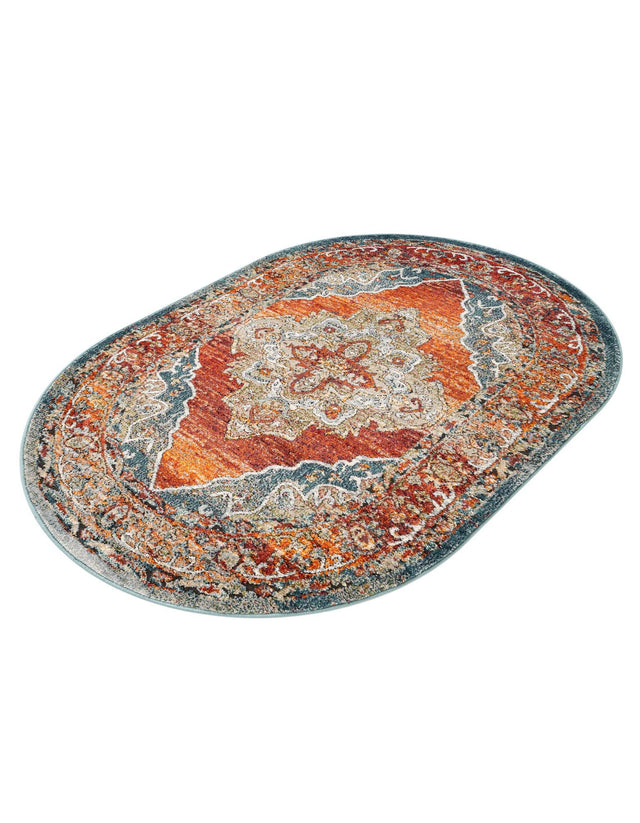 Rust Red 4' 1 x 6' 1 Isabella Oval Area Rug Polypropylene & Polyester Traditional Elegant Carpet for Living Rooms, Dining, Office, Dorms for Sale at Rug Engine