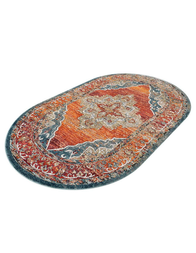 Rust Red 5' 1 x 8' Isabella Oval Area Rug Polypropylene & Polyester Traditional Elegant Carpet for Living Rooms, Dining, Office, Dorms for Sale at Rug Engine