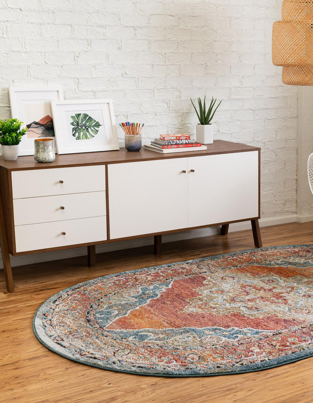Rust Red 5' 1 x 8' Isabella Oval Area Rug Polypropylene & Polyester Traditional Elegant Carpet for Living Rooms, Dining, Office, Dorms for Sale at Rug Engine