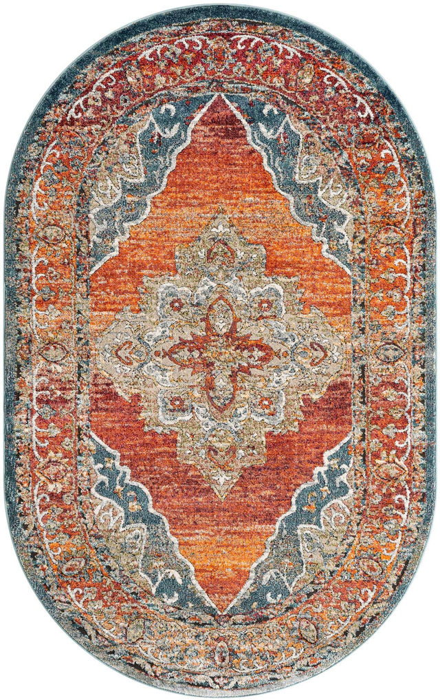 Rust Red 5' 1 x 8' Isabella Oval Area Rug Polypropylene & Polyester Traditional Elegant Carpet for Living Rooms, Dining, Office, Dorms for Sale at Rug Engine