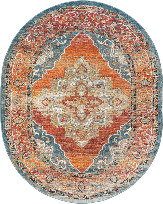 Rust Red 7' 10 x 10' Isabella Oval Area Rug Polypropylene & Polyester Traditional Elegant Carpet for Living Rooms, Dining, Office, Dorms for Sale at Rug Engine