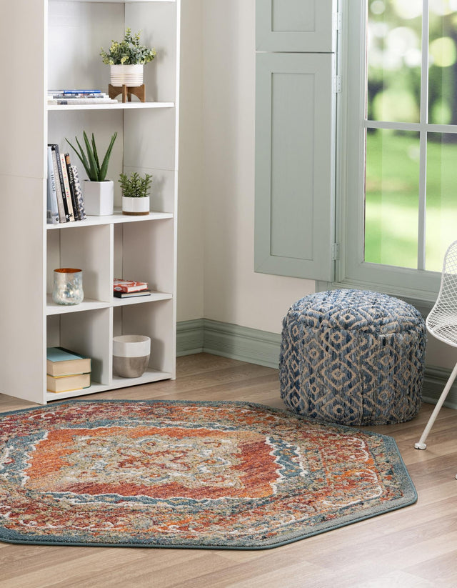 Rust Red 5' 1 x 5' 1 Isabella Octagon Area Rug Polypropylene & Polyester Traditional Elegant Carpet for Living Rooms, Dining, Office, Dorms for Sale at Rug Engine