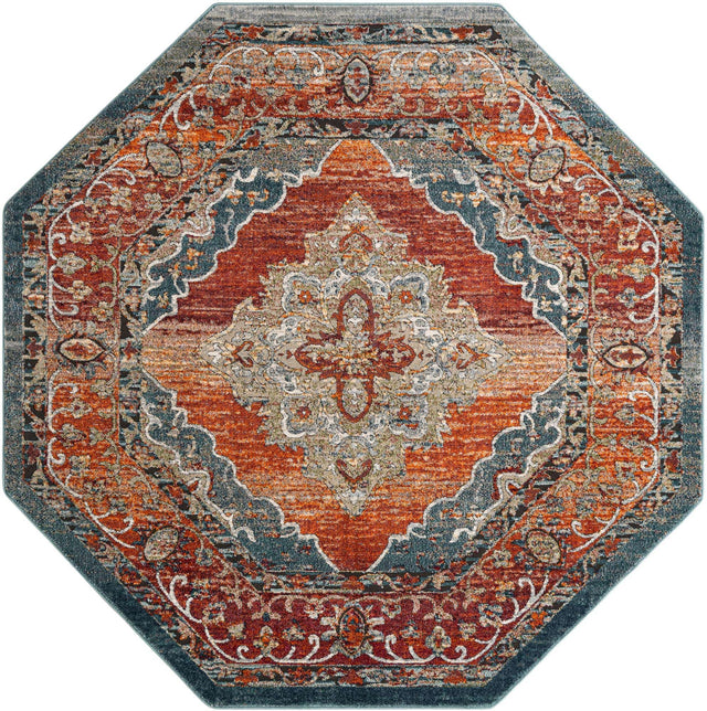 Rust Red 7' 10 x 7' 10 Isabella Octagon Area Rug Polypropylene & Polyester Traditional Elegant Carpet for Living Rooms, Dining, Office, Dorms for Sale at Rug Engine
