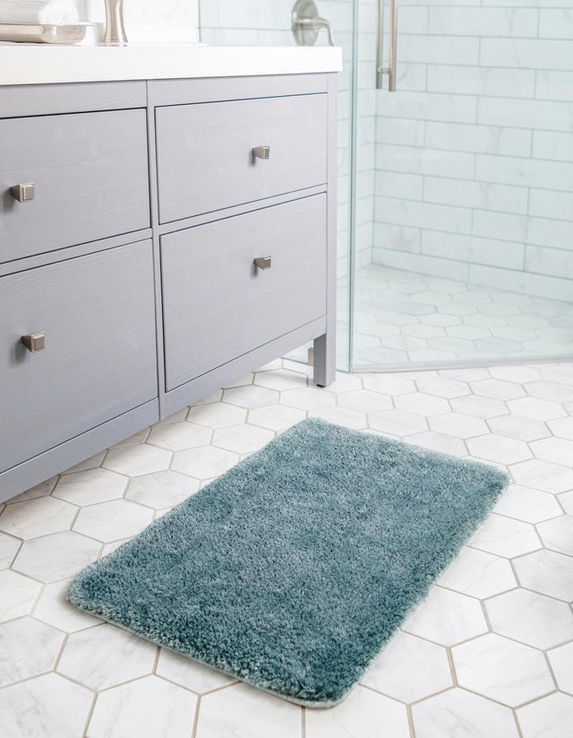 Dusty Blue 1' 8 x 2' 7 Bano Luxe Bath Mat Soft & Plush Water Absorbing Accent Area Rug for Sale at Rug Engine