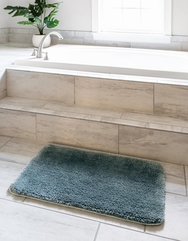 Dusty Blue 1' 8 x 2' 7 Bano Luxe Bath Mat Soft & Plush Water Absorbing Accent Area Rug for Sale at Rug Engine