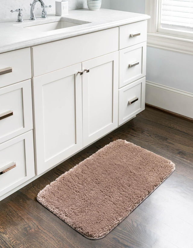 Mink 1' 8 x 2' 7 Bano Luxe Bath Mat Soft & Plush Water Absorbing Accent Area Rug for Sale at Rug Engine