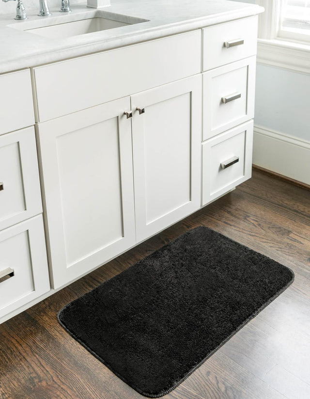Midnight Black 1' 8 x 2' 7 Bano Everyday Bath Mat Soft & Plush Water Absorbing Accent Area Rug for Sale at Rug Engine