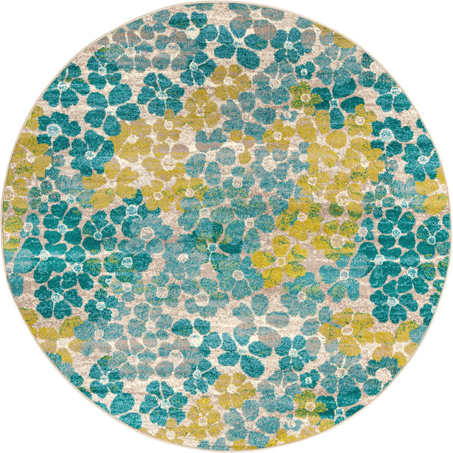 Blue 7' x 7' Azalea Round Area Rug Colorful 100% Polypropylene Durable Jute Backing Living Dining Room Bedroom Office Modern Decor Carpet for Sale at Rug Engine