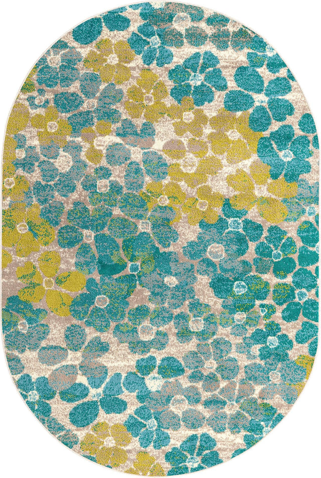 Blue 4' x 6' Azalea Oval Area Rug Colorful 100% Polypropylene Durable Jute Backing Living Dining Room Bedroom Office Modern Decor Carpet for Sale at Rug Engine