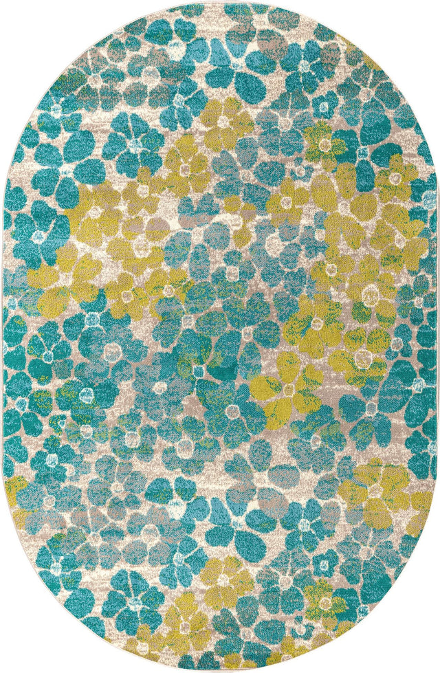 Blue 5' 3 x 8' Azalea Oval Area Rug Colorful 100% Polypropylene Durable Jute Backing Living Dining Room Bedroom Office Modern Decor Carpet for Sale at Rug Engine