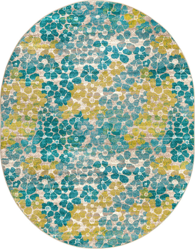 Blue 7' 10 x 10' Azalea Oval Area Rug Colorful 100% Polypropylene Durable Jute Backing Living Dining Room Bedroom Office Modern Decor Carpet for Sale at Rug Engine
