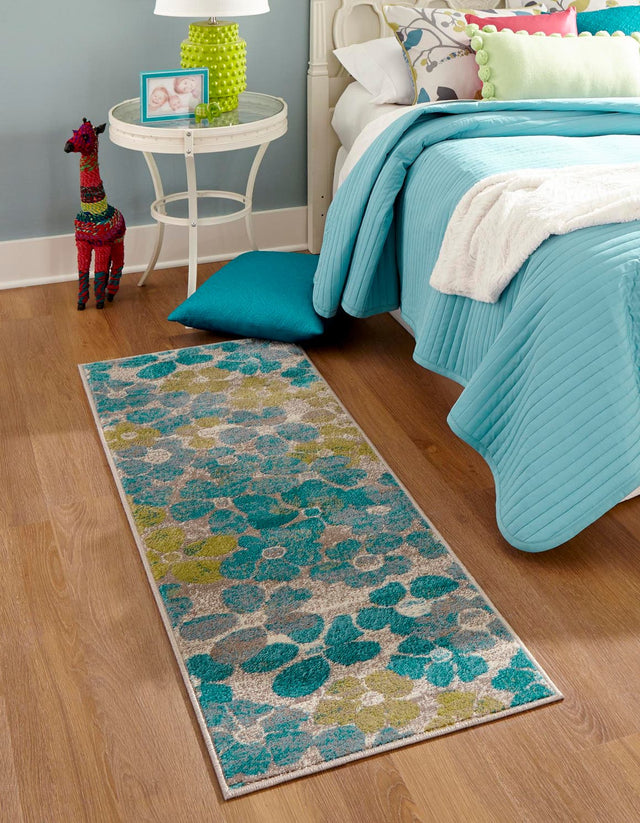 Blue 2' x 8' Azalea Runner Area Rug Colorful 100% Polypropylene Durable Jute Backing Living Dining Room Bedroom Office Modern Decor Carpet for Sale at Rug Engine