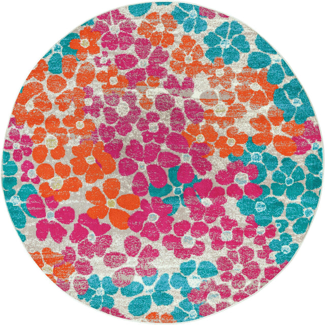 Multicolor 5' 3 x 5' 3 Azalea Round Area Rug Colorful 100% Polypropylene Durable Jute Backing Living Dining Room Bedroom Office Modern Decor Carpet for Sale at Rug Engine